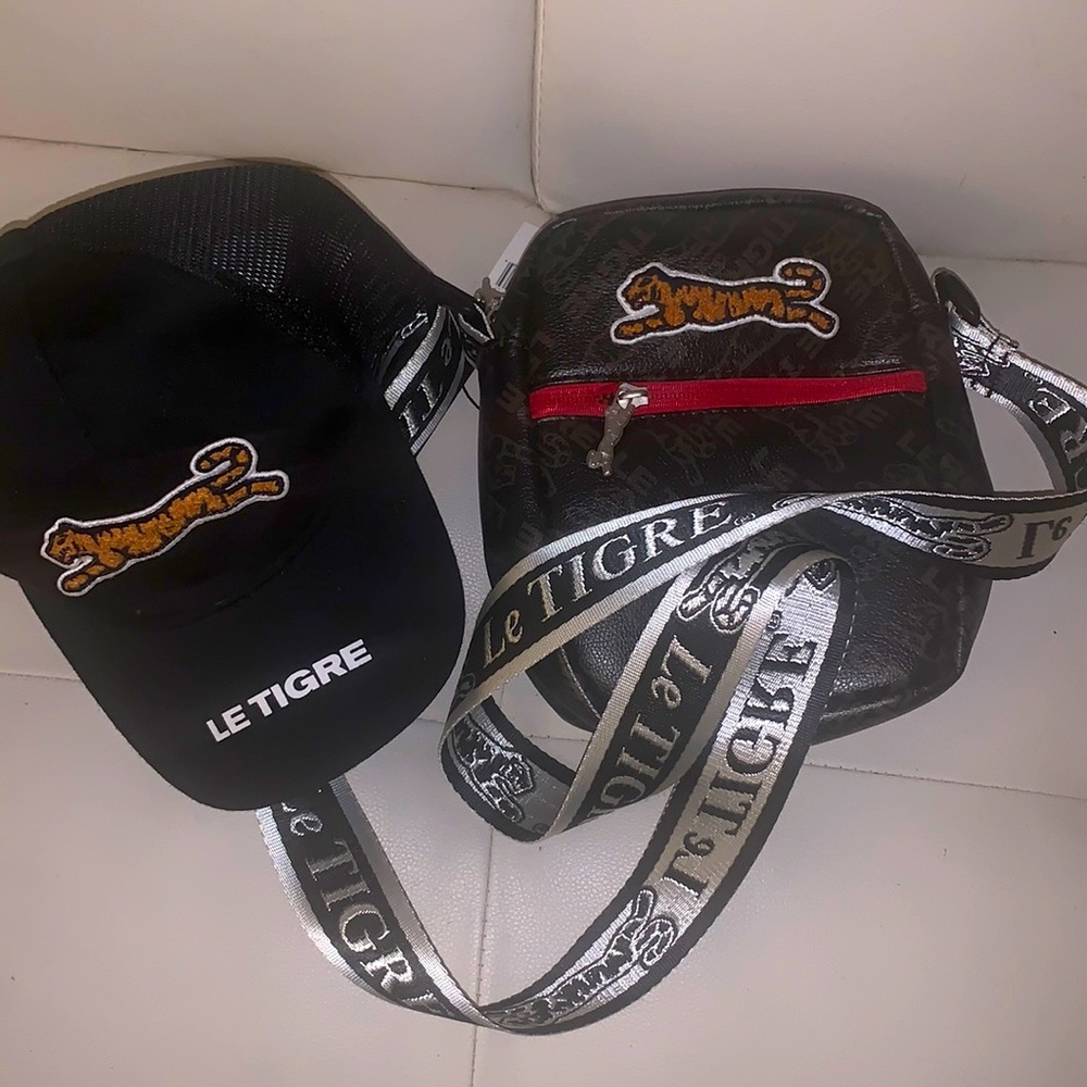 Le TIGRE leather bag with matching hat brand new with tags